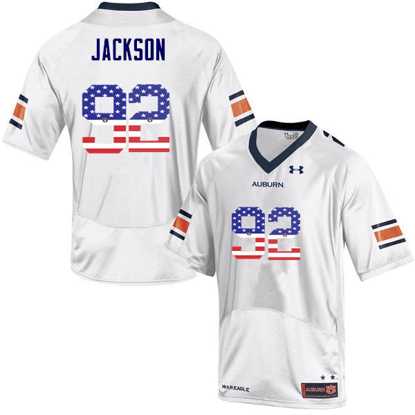 Men #92 Alec Jackson Auburn Tigers USA Flag Fashion College Football Jerseys-White